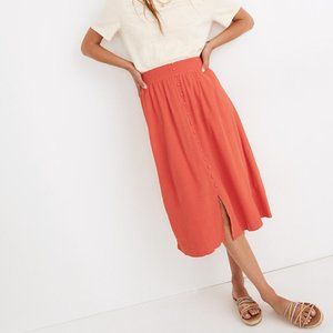 Madewell Smocked-Waist Button-Front Midi Skirt